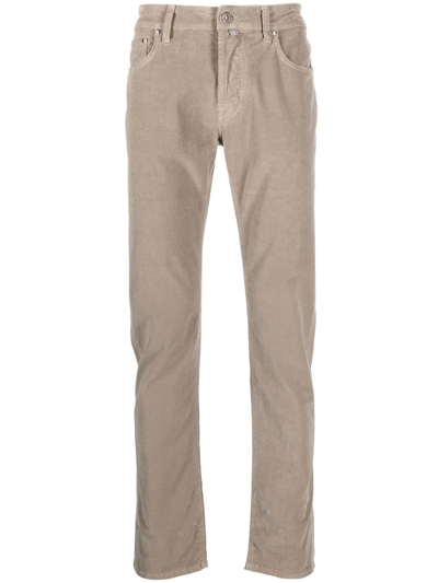 Jacob Cohen Skinny-cut Logo-patch Trousers In Neutrals