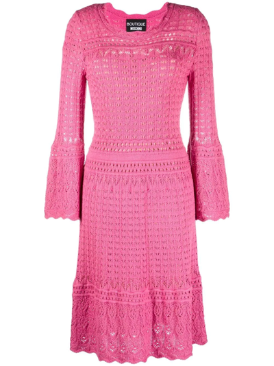 Boutique Moschino Long-sleeve Open-knit Dress In Pink