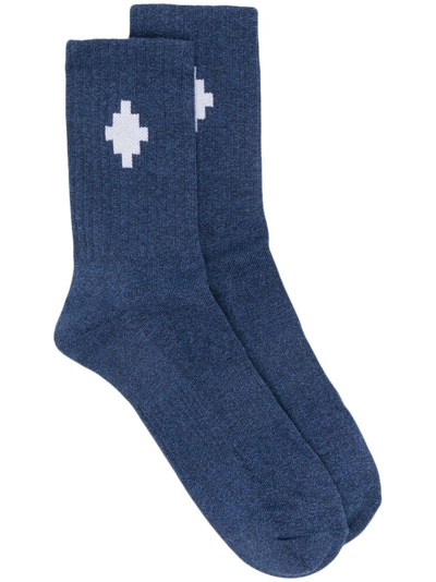 Marcelo Burlon County Of Milan Logo-print Ribbed Crew Socks In Blu