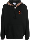 Marcelo Burlon County Of Milan Marcelo Burlon Men's Black Orange Fringed-trim Cotton Pullover Hoodie In Black