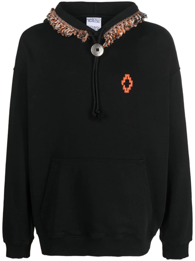 Marcelo Burlon County Of Milan Fringes Comfort Hoodie Sweatshirt In Orange/black