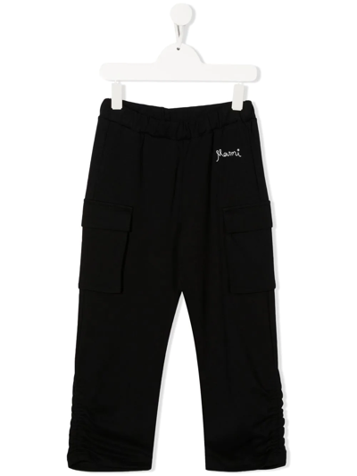 Marni Kids Black Embroidered Logo Cargo Pants In 0m900