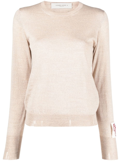 Golden Goose Logo-patch Crew-neck Jumper In Nude