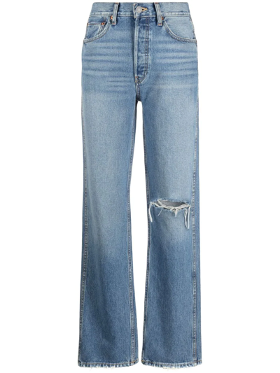 Re/done Ripped Straight-leg Jeans In Blue