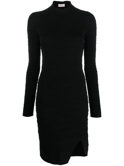 Mrz Embossed Mock-neck Knitted Dress In Black