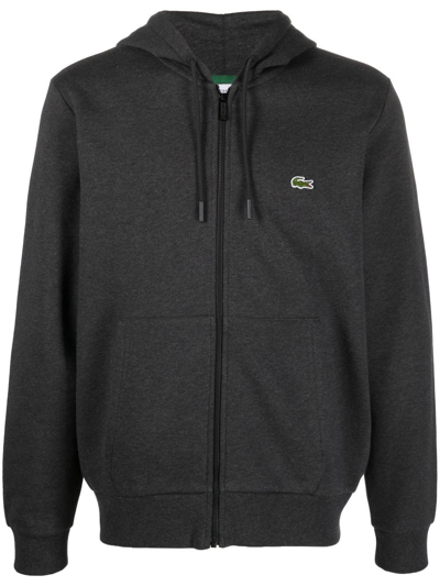 Lacoste Logo-embroidered Zip-up Hoodie In Grey | ModeSens