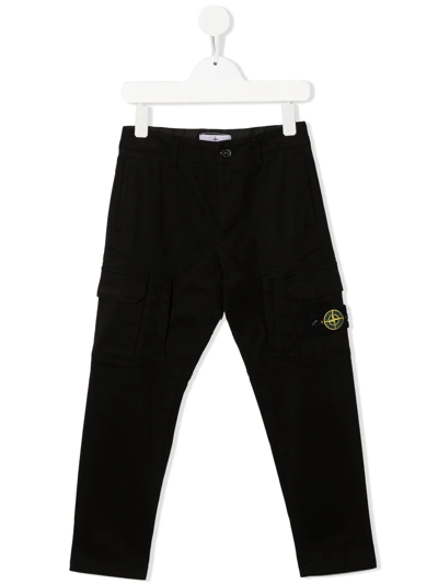 Stone Island Junior Kids' Compass-patch Cargo Trousers In Black