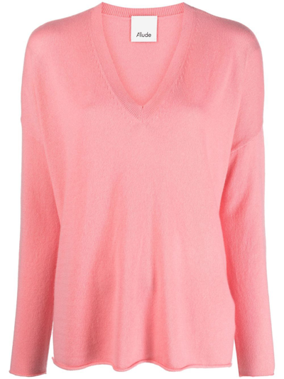 Allude Cashmere V-neck Long-sleeve Top In Pink