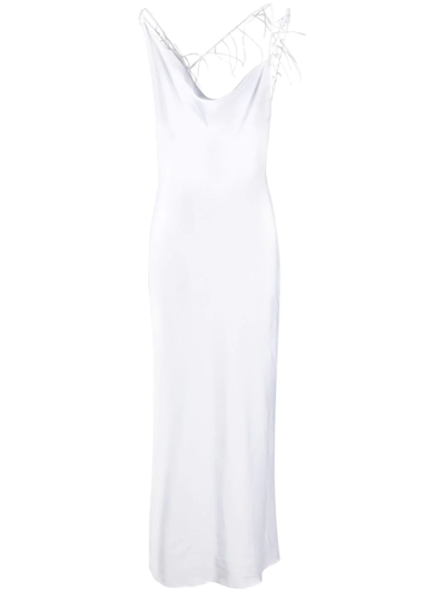 Loulou X Rue Ra Feather Detail Slip Dress In White
