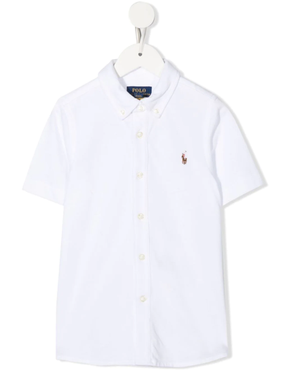 Ralph Lauren Kids' Embroidered-logo Short-sleeve Shirt In White