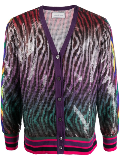 Pierre-louis Mascia Patterned Button-up Cardigan In Purple