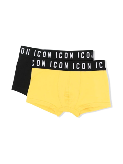 Dsquared2 Kids' Set Of 2 Icon Cotton Boxer Briefs In Yellow,black