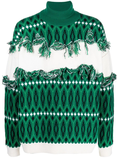 Etro Fringe-detailed Roll Neck Knitted Jumper In Green
