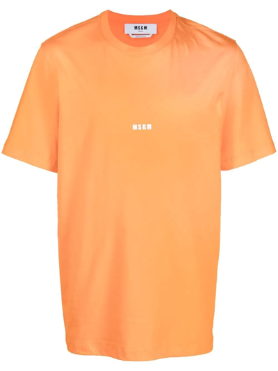 Msgm Logo-print Cotton T-shirt In Orange