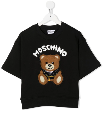 Moschino Kids Black T-shirt With Teddy Bear Embroidery
