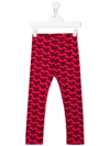 Versace Kids' La Greca Logo Stretch Cotton Leggings In Red