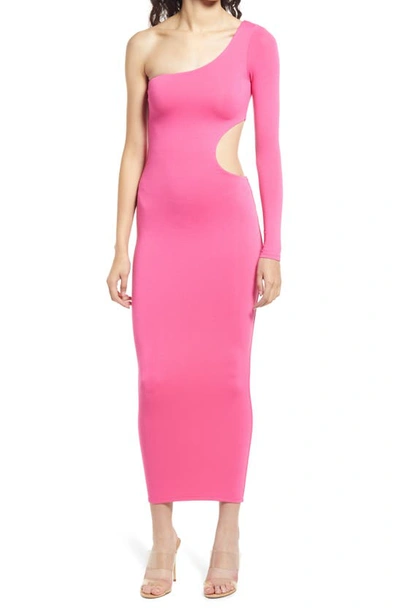 Naked Wardrobe Long Sleeve One-shoulder Cutout Dress In Raspberry