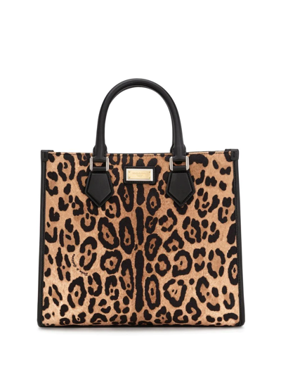 Dolce & Gabbana Leopard-print Shopping Tote In Brown