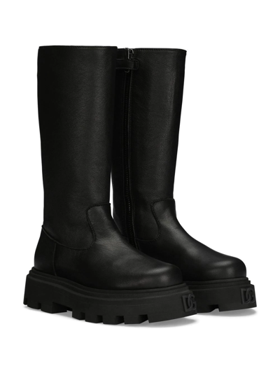 Dolce & Gabbana Kids' Leather Calf-length Boots In Nero