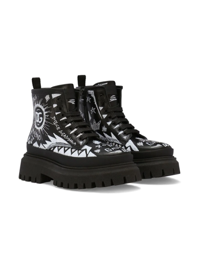 Dolce & Gabbana Black Boots For Kids Wit White Logo In 89690