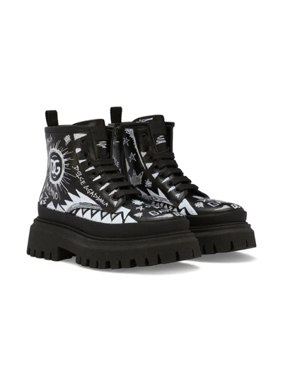 Dolce & Gabbana Black Boots For Kids Wit White Logo