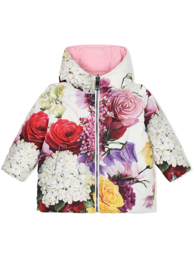 Dolce & Gabbana Babies' Reversible Hydrangea-print Nylon Down Jacket In Multicolor
