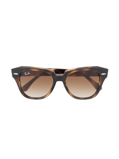 Ray-ban Junior Kids' Tortoiseshell-effect Round-frame Sunglasses In Brown