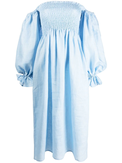 Sleeper Atlanta Blue Linen Midi Dress In Azure Blue