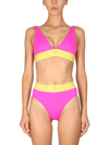 Versace Greek Monogram Triangle Bikini Top In Fucsia