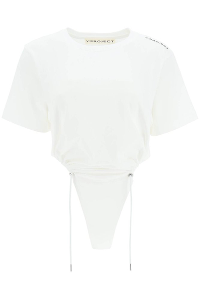 Y/project Ruched Asymmetric T-shirt Bodysuit In White