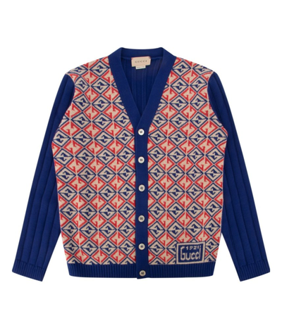Gucci Kids' Button-up Ribbed Cardigan In Blue