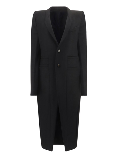 Rick Owens Buttoned Long Coat In Black