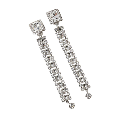 Alessandra Rich Silver Tone Crystal Earring In Cry-silver