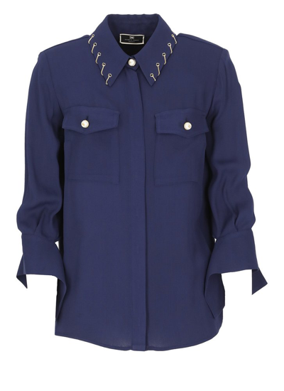 Elisabetta Franchi Chain Detailed Concealed Fastened Shirt In Blue