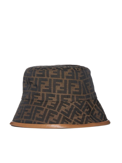 Fendi Brand-pattern Curved-brim Coated-canvas Bucket Hat In Marron