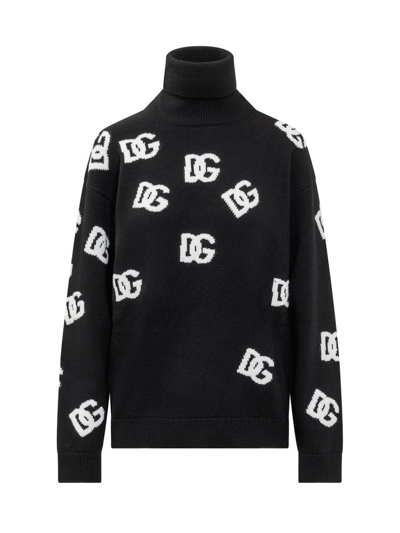 Dolce & Gabbana Dg Intarsia High-neck Jumper In Black