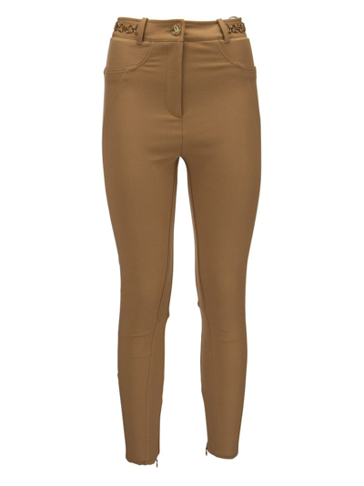 Elisabetta Franchi Skinny Equestrian Style Trousers In Brown