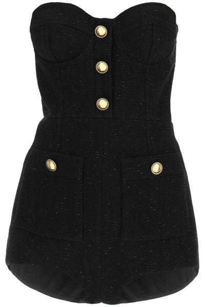 Alessandra Rich Short Jumpsuit In Black Lurex Tweed