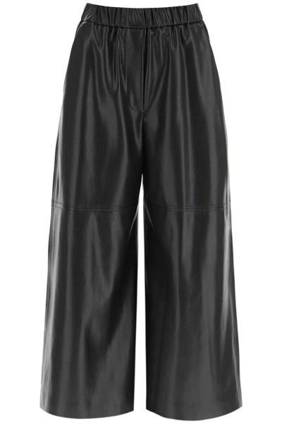 Msgm Faux Leather Cropped Trousers In Black