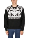 Versace Barocco Print Cotton Crewneck Sweatshirt In Black