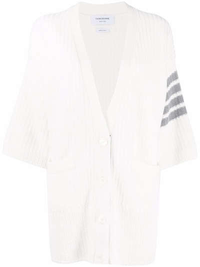 Thom Browne 4-bar Knit Cardigan In White
