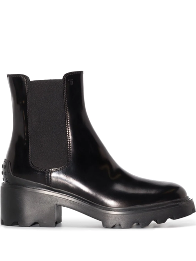 Tod's Black Caro Lug Sole 60 Leather Chelsea Boots