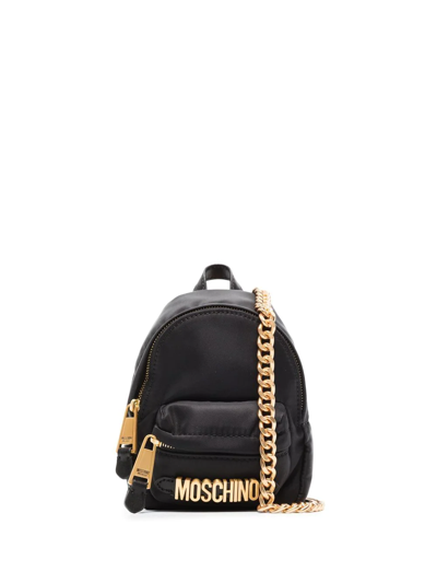 Moschino Mini Logo Plaque Backpack In Black