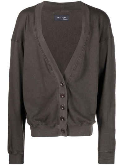 Les Tien Grey V-neck Cotton Cardigan In Brown