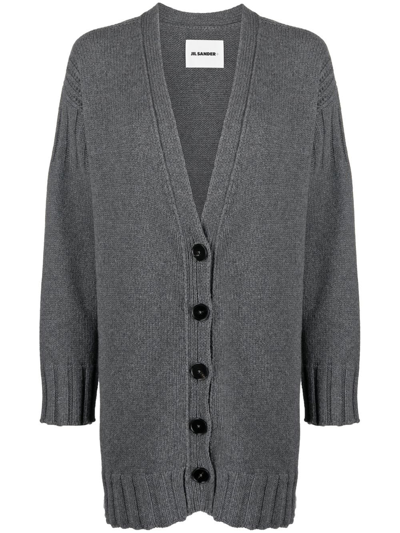Jil Sander V-neck Cashmere Cardigan In Grey