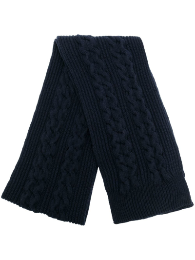Pringle Of Scotland Ribbed Cable-knit Scarf In Navy