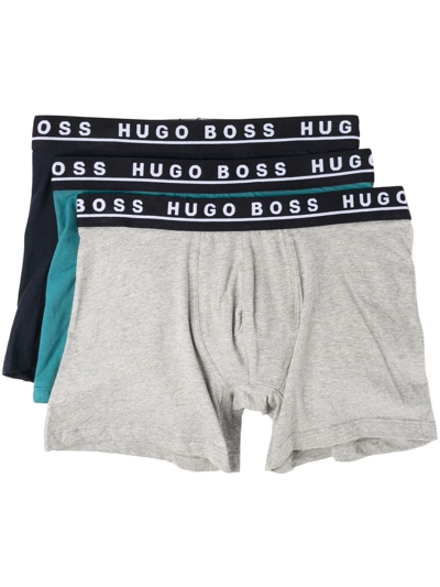 Hugo Boss Logo裤腰四角裤（三件装） In Blue