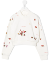 Palm Angels Floral-print Cropped Sweatshirt In White