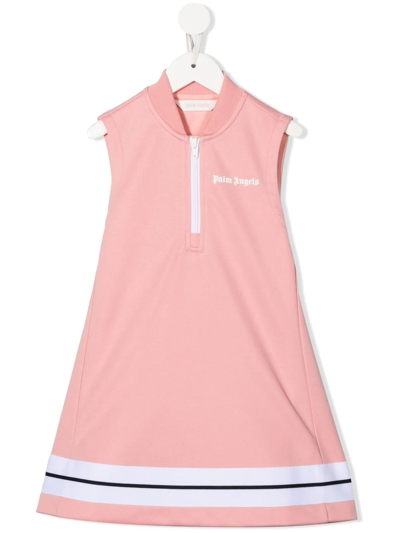Palm Angels Kids' Striped Sleeveless Dress In Pink White