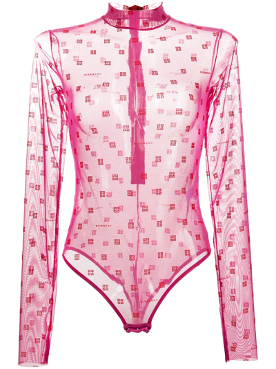 Givenchy 4g Jacquard Sheer Bodysuit In Pink